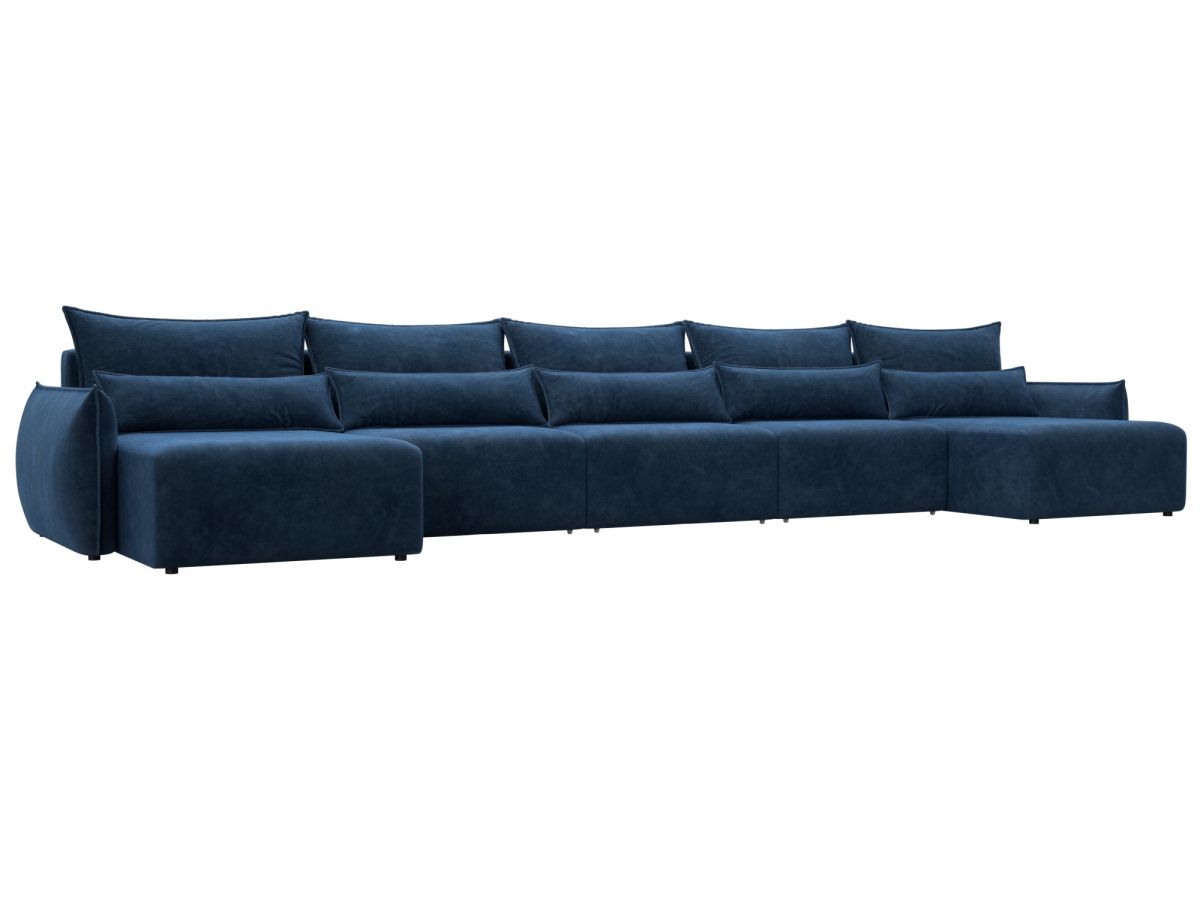 128746 Диван п-образный Лига-051 НПБ МегаЛонг | велюр | brut 11 синий