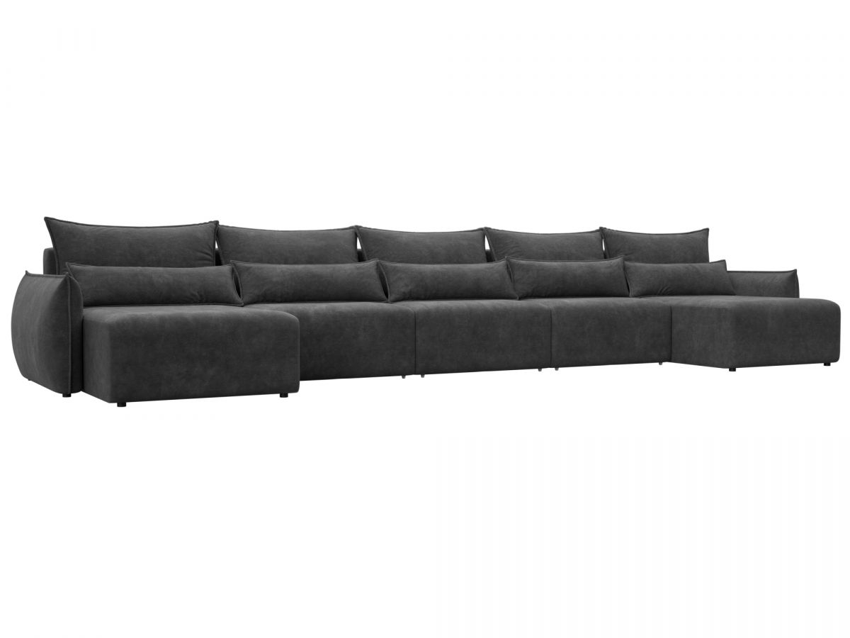 128744 Диван п-образный Лига-051 НПБ МегаЛонг | велюр | brut 16 темно-серый