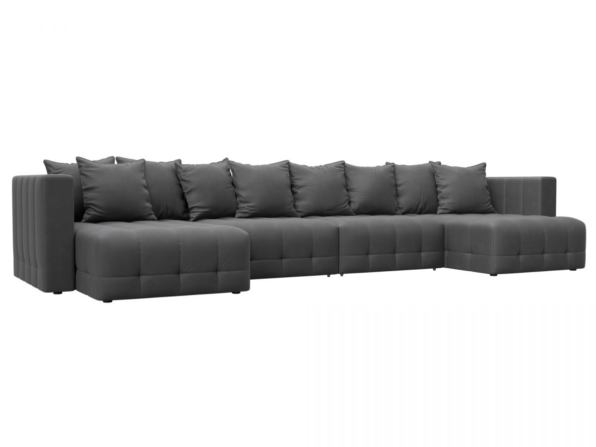 128860 Диван П-образный Лига-052 НПБ Лонг | замша | joly 13 серый