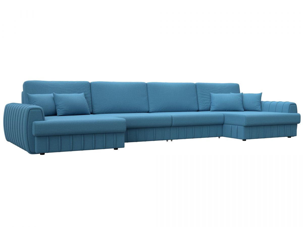 129324 Диван П-образный Лига-057 НПБ Лонг | рогожка | амур 10 голубой