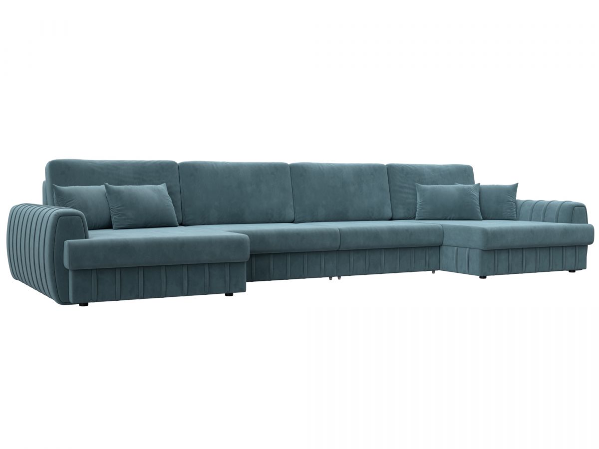 129327 Диван П-образный Лига-057 НПБ Лонг | велюр | seven 113 бирюзовый