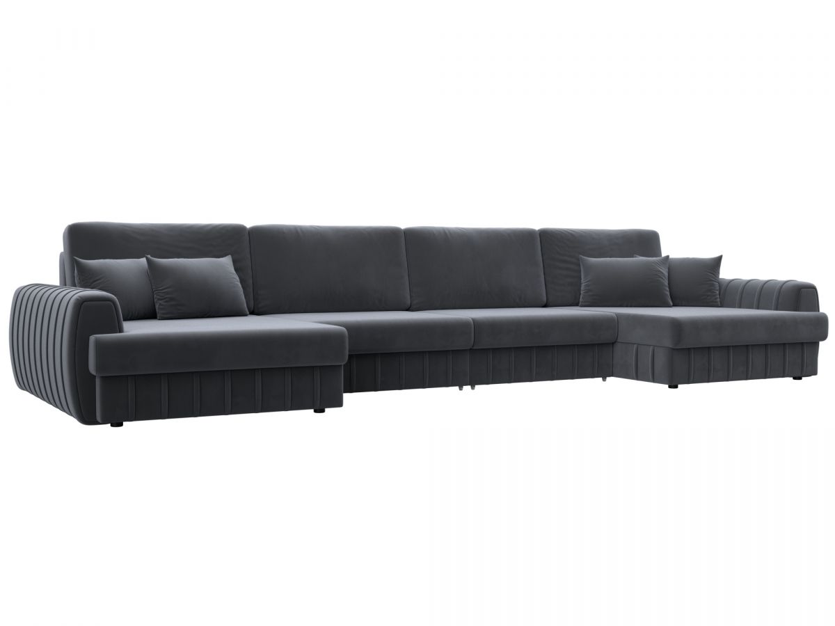 129329 Диван П-образный Лига-057 НПБ Лонг | велюр | seven 17 серый