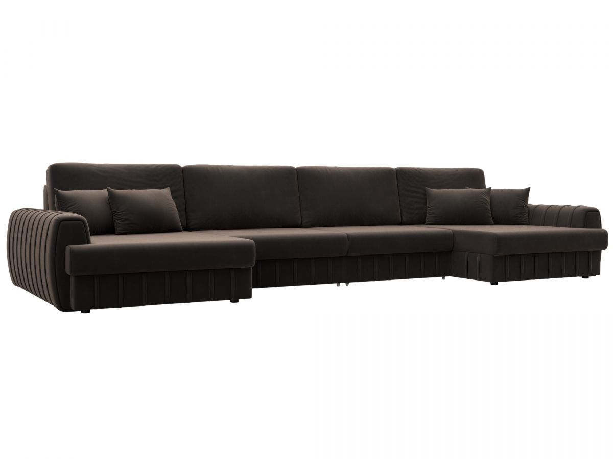 129330 Диван П-образный Лига-057 НПБ Лонг | велюр | seven 727 коричневый