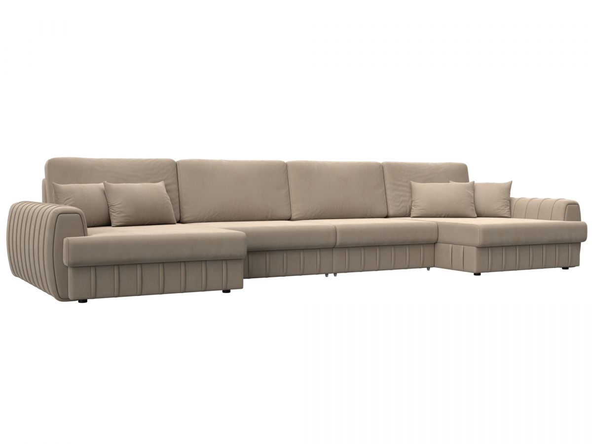 129326 Диван П-образный Лига-057 НПБ Лонг | велюр | seven 729 бежевый