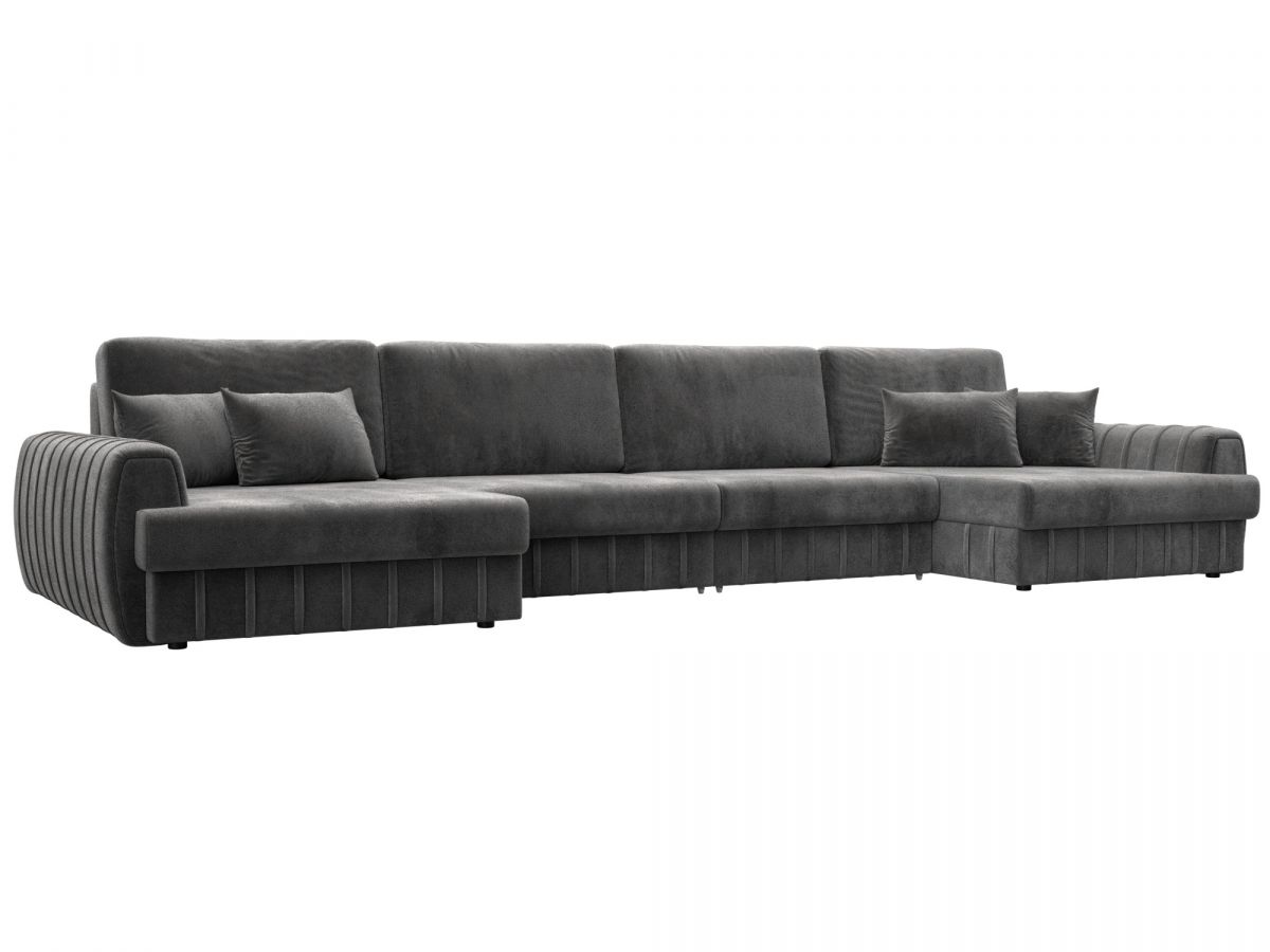 129335 Диван П-образный Лига-057 НПБ Лонг | велюр | tower 10 серый