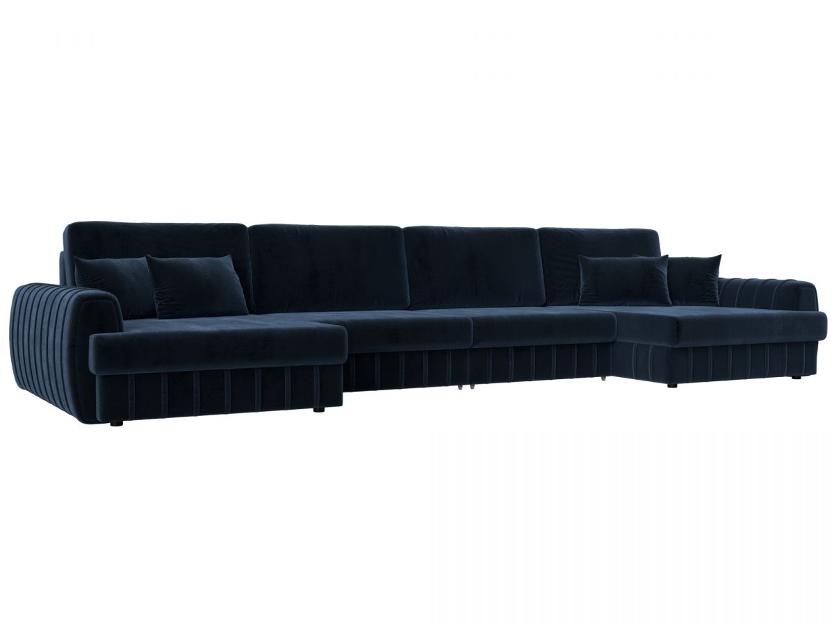 129334 Диван П-образный Лига-057 НПБ Лонг | велюр | tower 13 синий