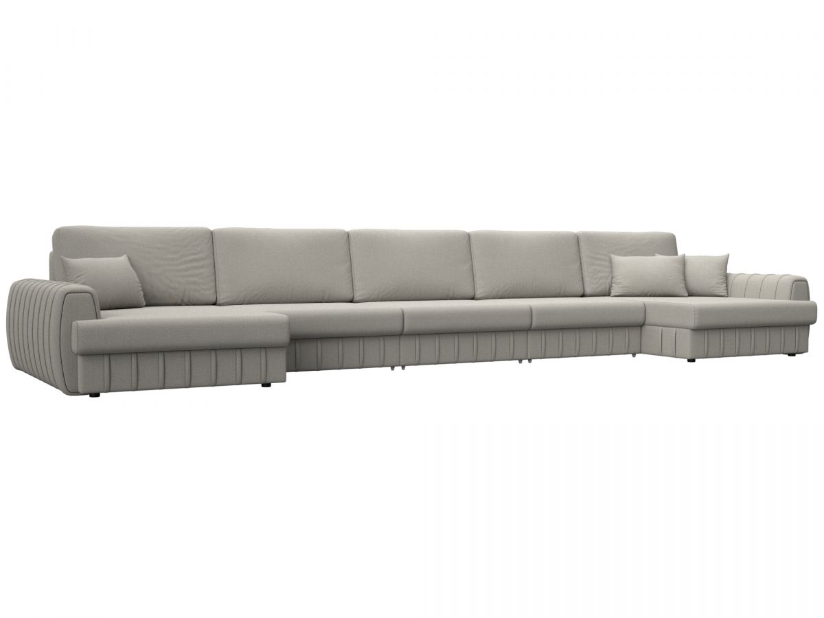 129350 Диван П-образный Лига-057 НПБ МегаЛонг | рогожка | амур 02 бежевый