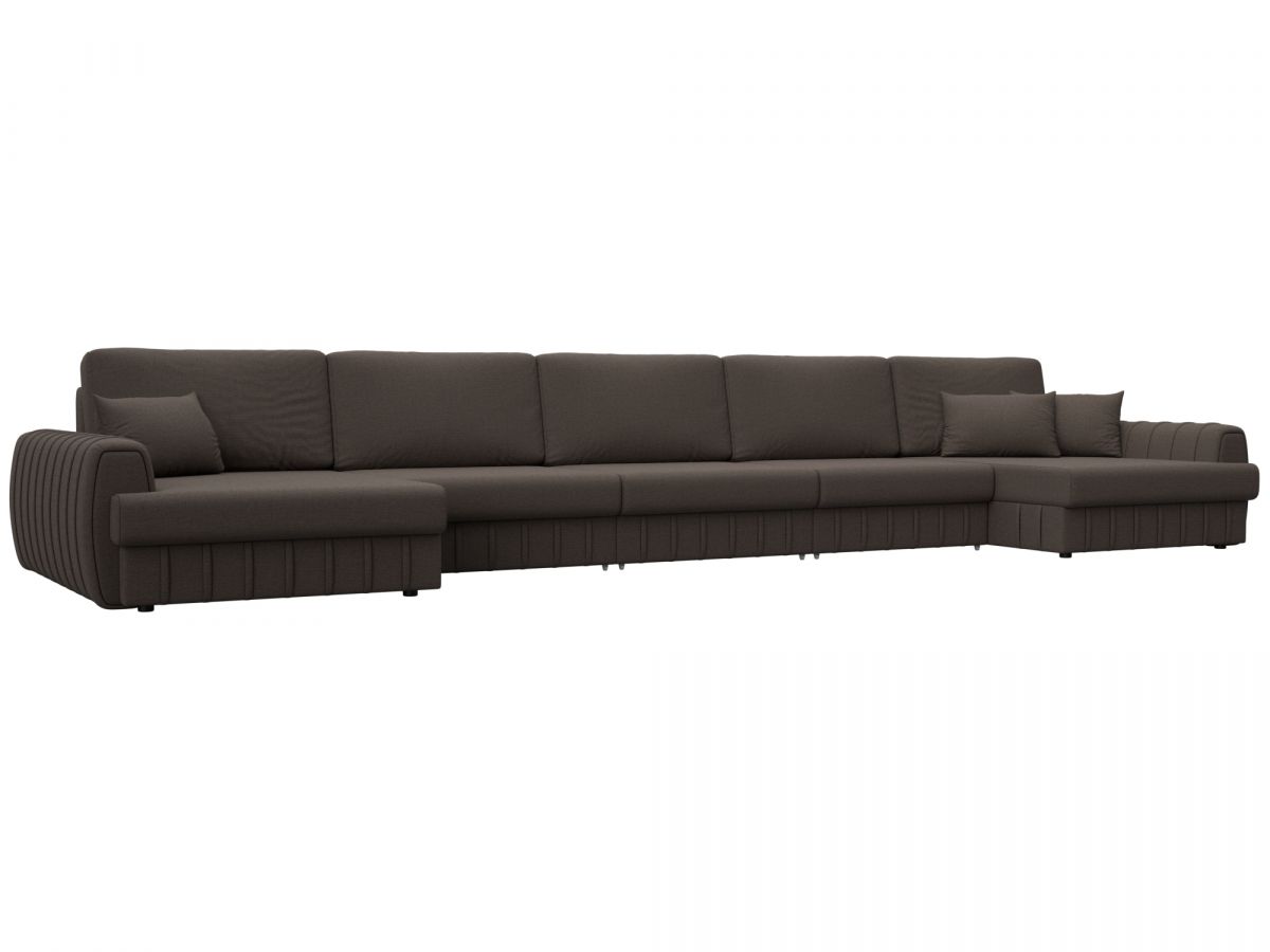 129351 Диван П-образный Лига-057 НПБ МегаЛонг | рогожка | амур 05 коричневый