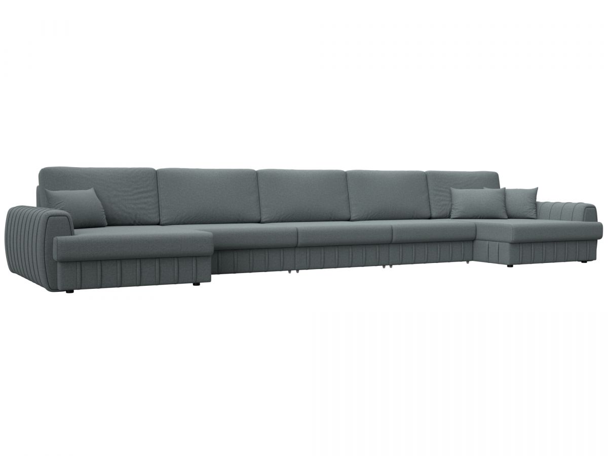 129352 Диван П-образный Лига-057 НПБ МегаЛонг | рогожка | амур 07 серый