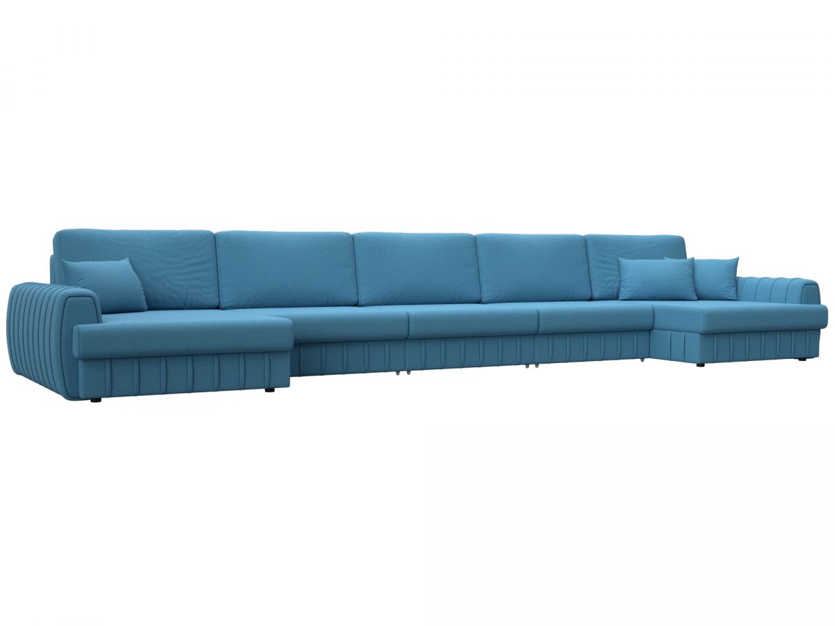 129353 Диван П-образный Лига-057 НПБ МегаЛонг | рогожка | амур 10 голубой
