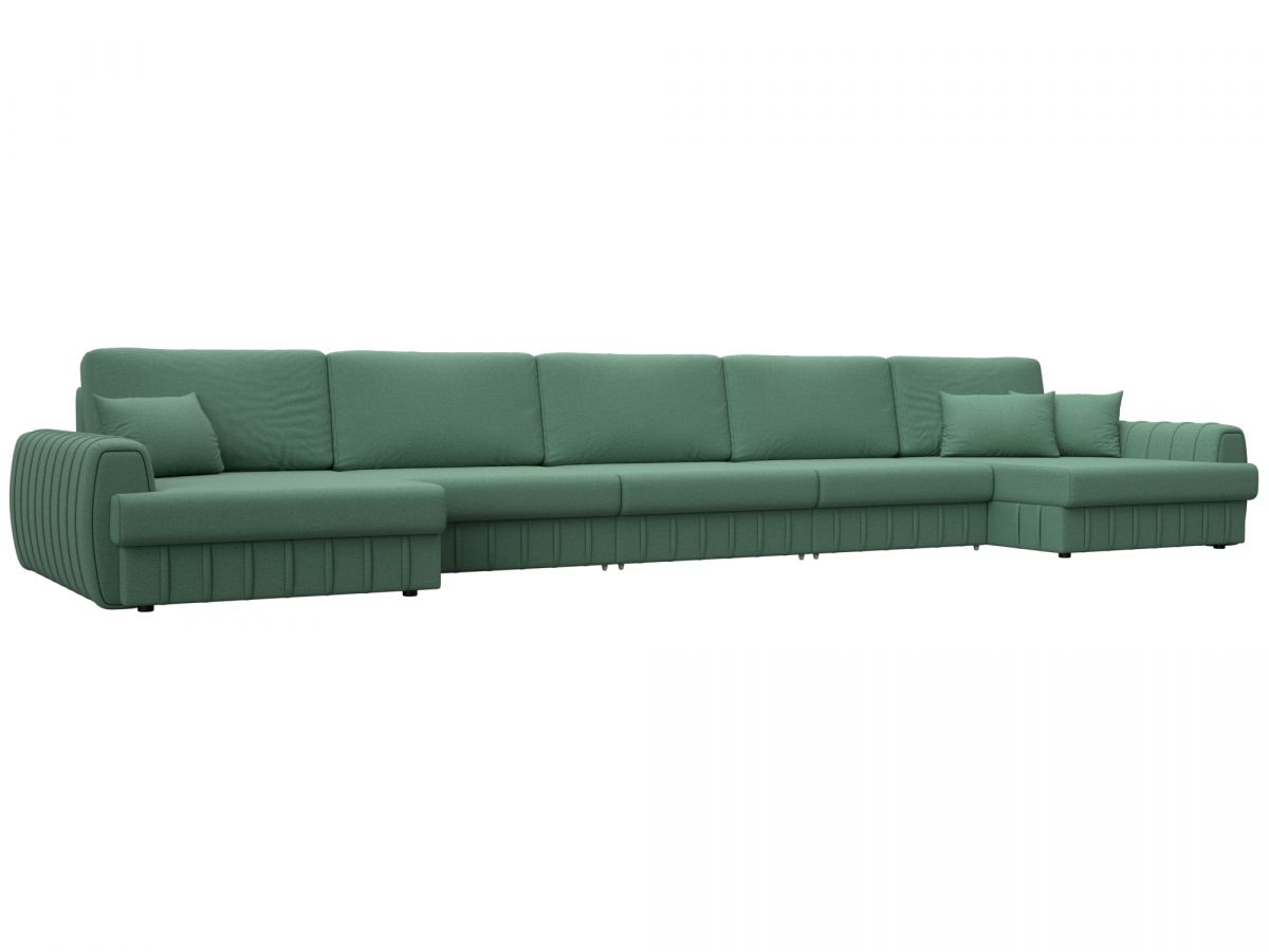129354 Диван П-образный Лига-057 НПБ МегаЛонг | рогожка | амур 11 зеленый