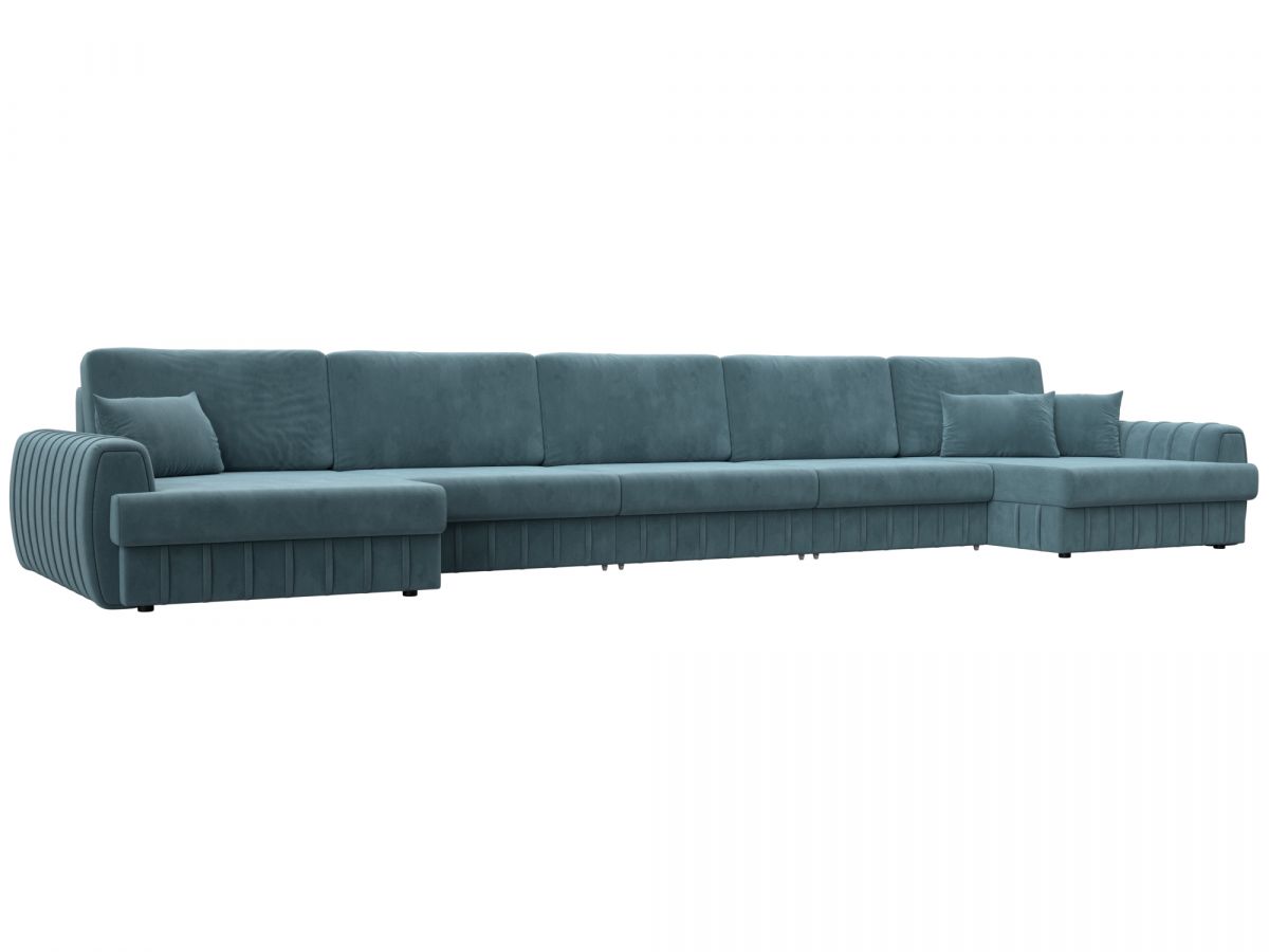 129356 Диван П-образный Лига-057 НПБ МегаЛонг | велюр | seven 113 бирюзовый