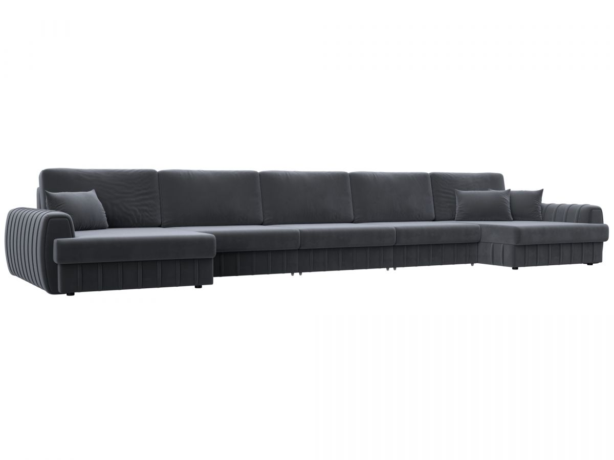 129358 Диван П-образный Лига-057 НПБ МегаЛонг | велюр | seven 17 серый