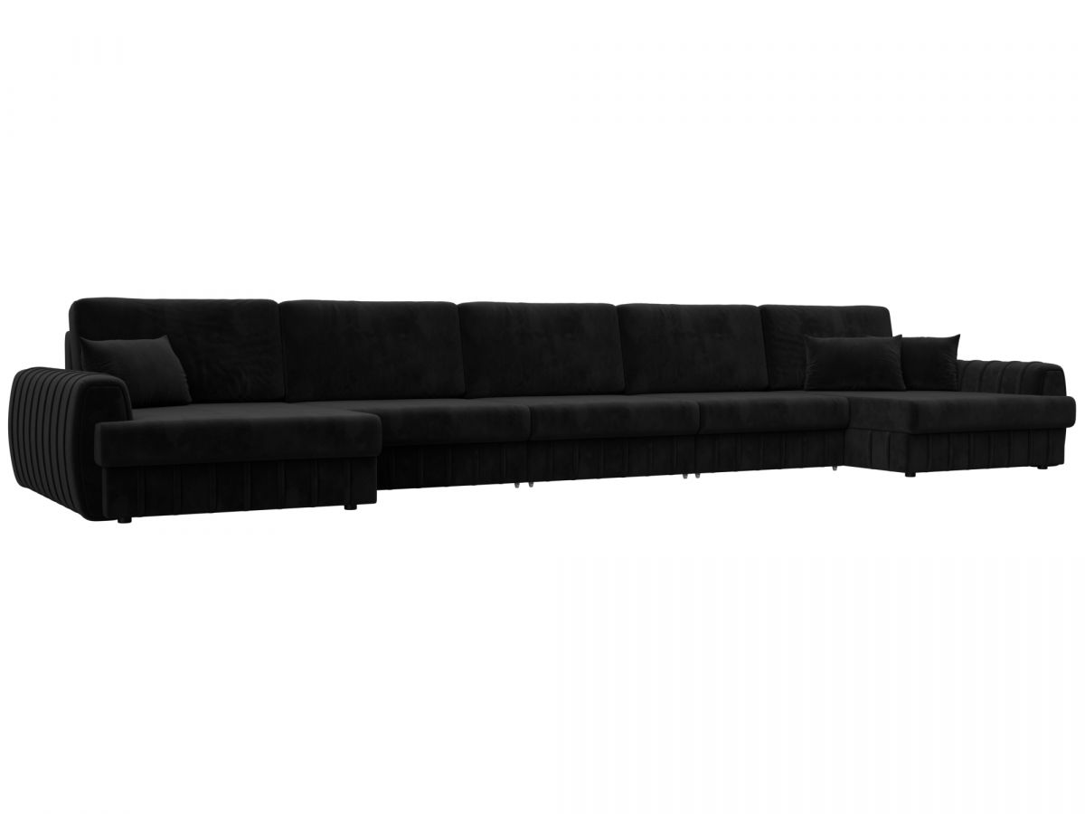 129360 Диван П-образный Лига-057 НПБ МегаЛонг | велюр | seven 35 черный