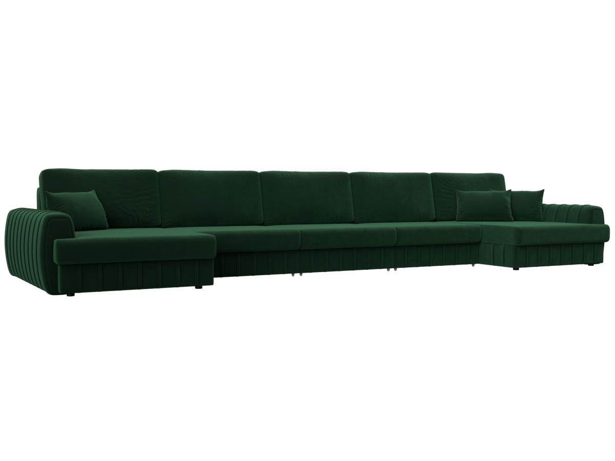 129357 Диван П-образный Лига-057 НПБ МегаЛонг | велюр | seven 626 зеленый
