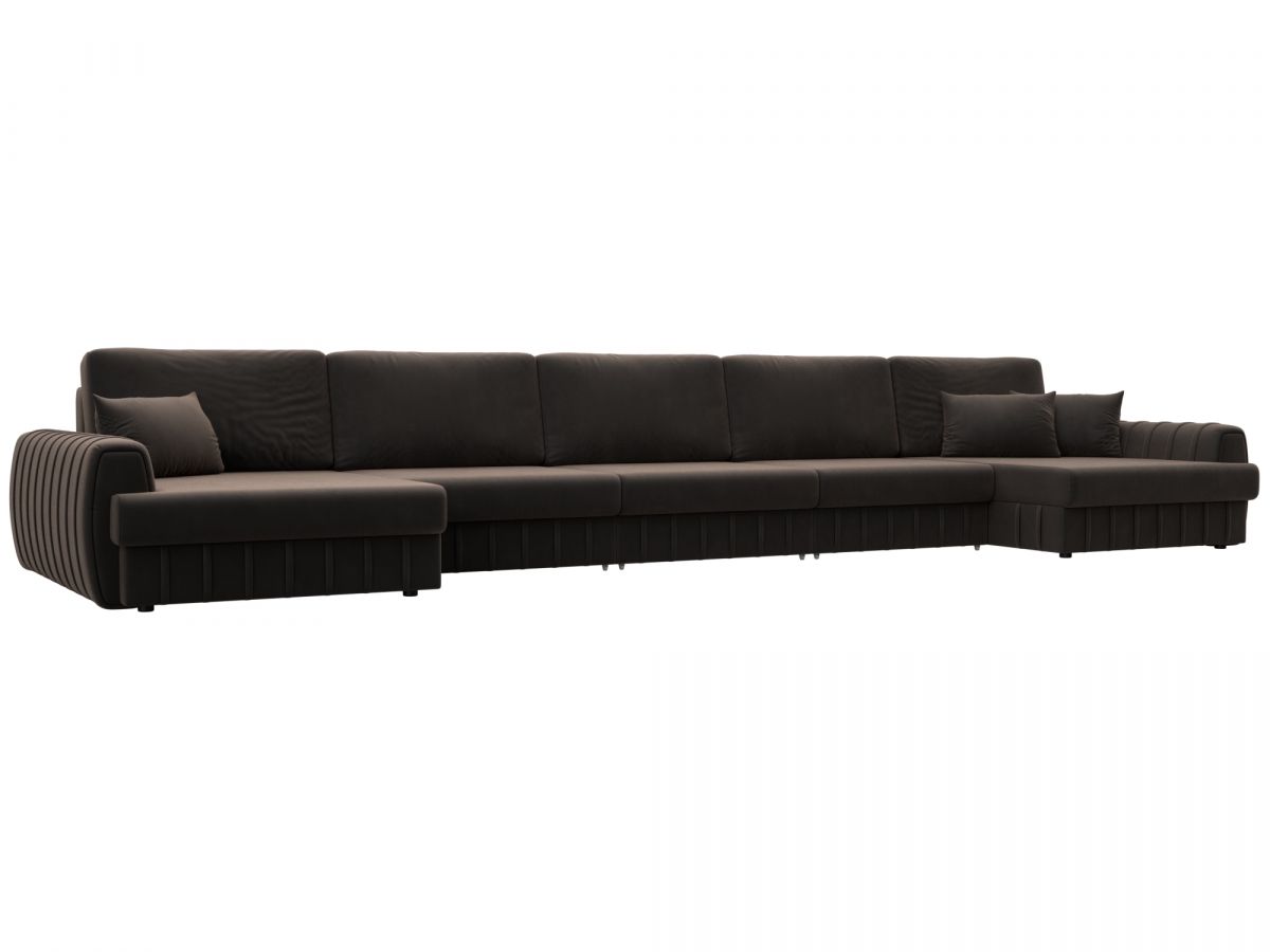 129359 Диван П-образный Лига-057 НПБ МегаЛонг | велюр | seven 727 коричневый
