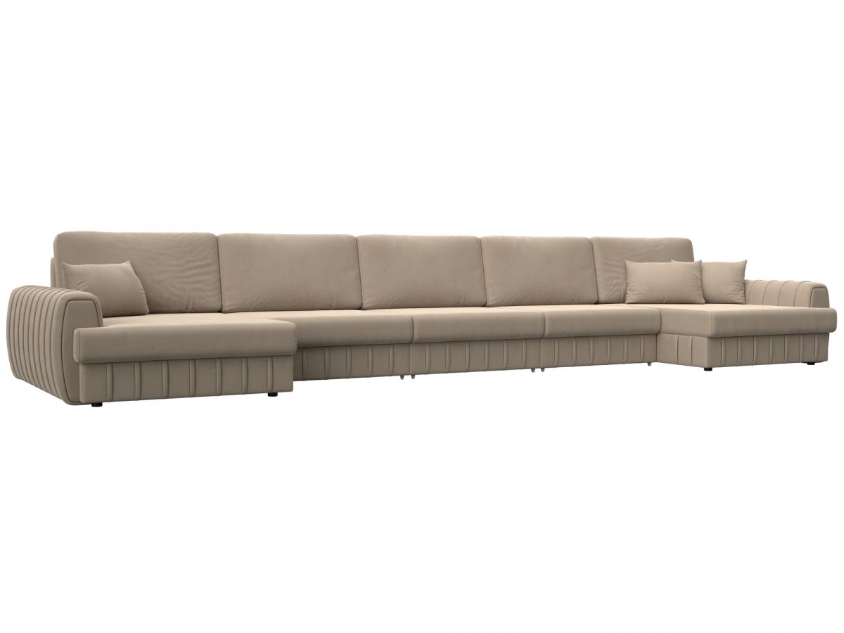 129355 Диван П-образный Лига-057 НПБ МегаЛонг | велюр | seven 729 бежевый