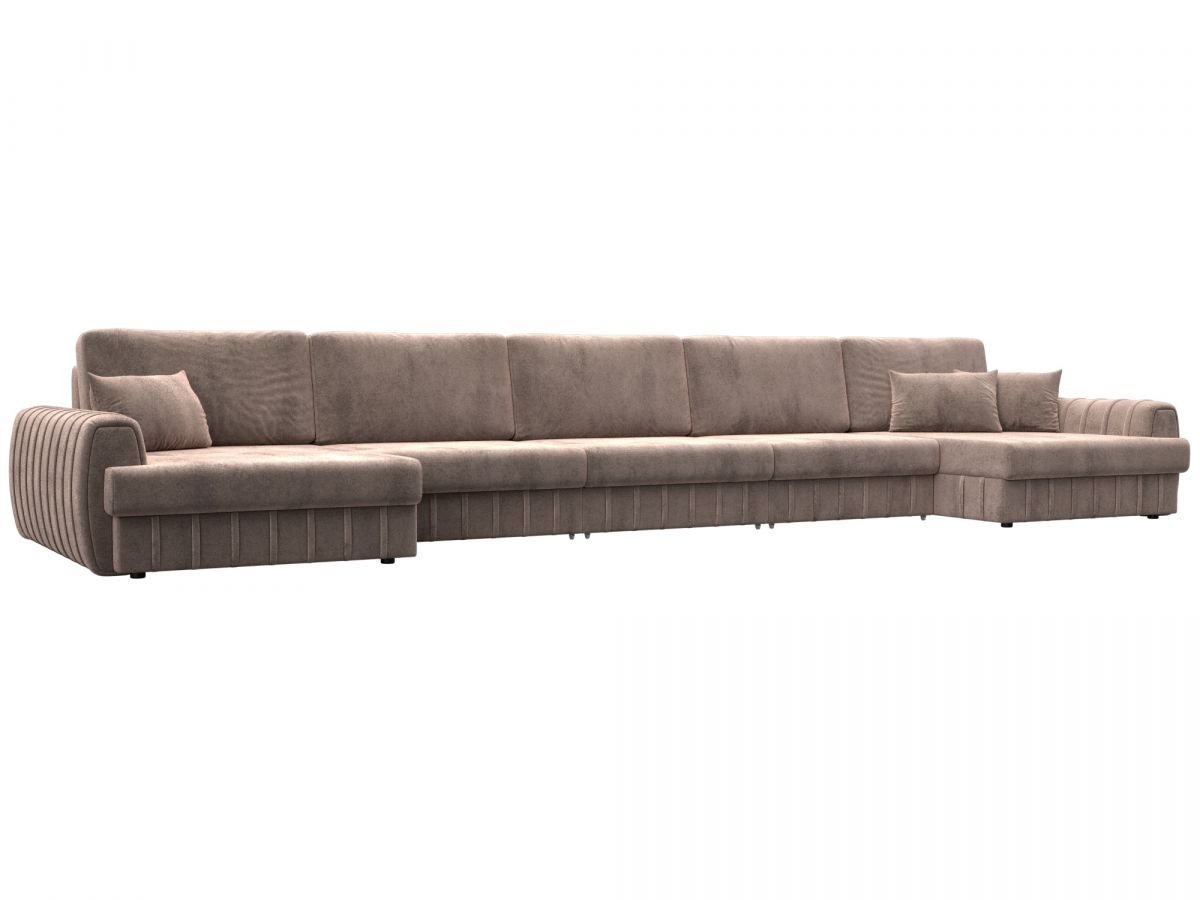 129362 Диван П-образный Лига-057 НПБ МегаЛонг | велюр | tower 05 бежевый