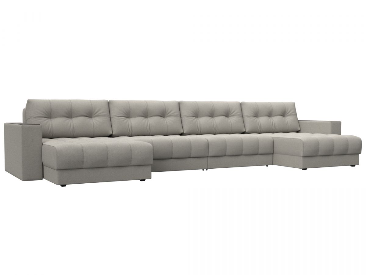 128552 Диван П-образный с декором Лига-049 НПБ Лонг | рогожка | амур 02 бежевый