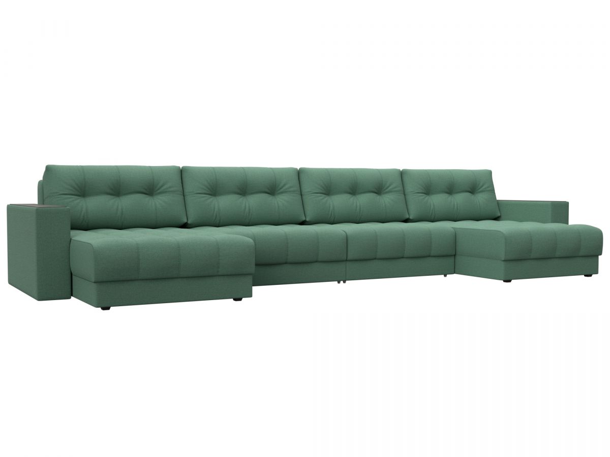 128556 Диван П-образный с декором Лига-049 НПБ Лонг | рогожка | амур 11 зеленый