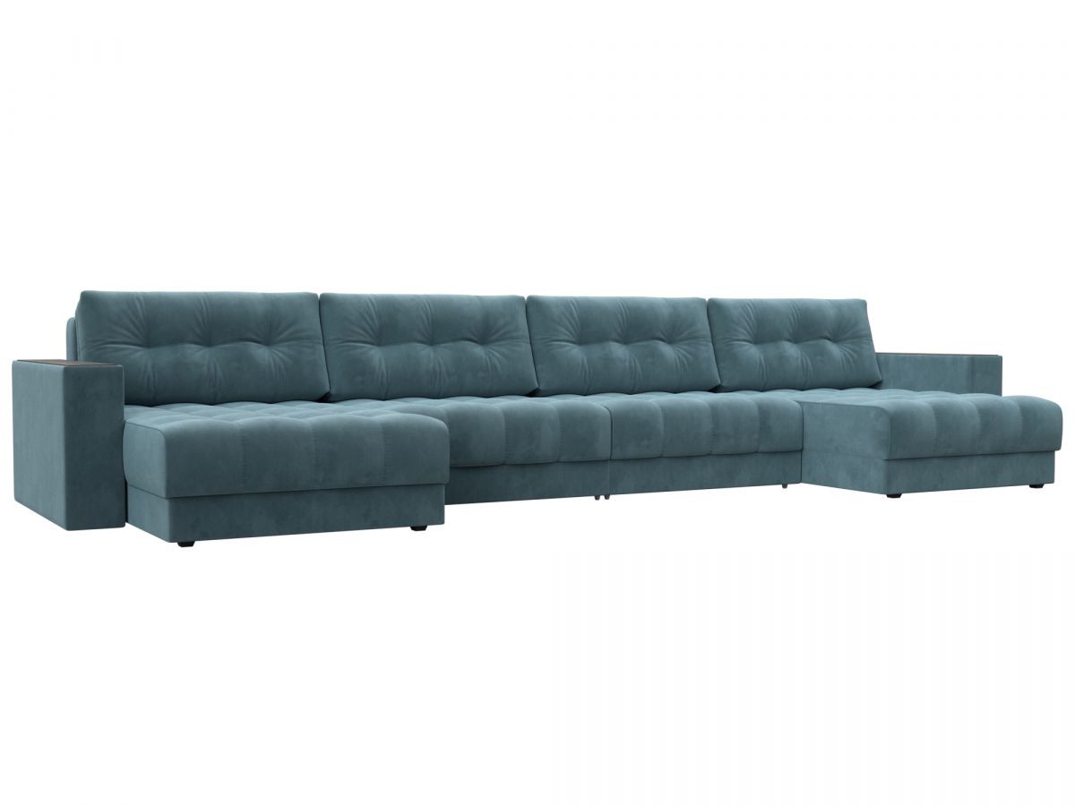 128558 Диван П-образный с декором Лига-049 НПБ Лонг | велюр | seven 113 бирюзовый