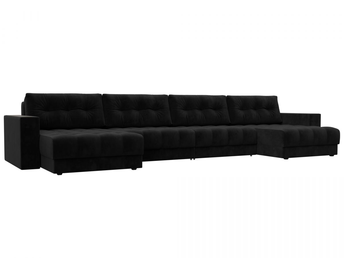 128562 Диван П-образный с декором Лига-049 НПБ Лонг | велюр | seven 35 черный