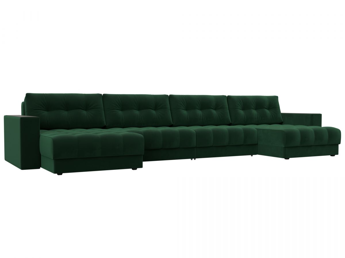 128559 Диван П-образный с декором Лига-049 НПБ Лонг | велюр | seven 626 зеленый