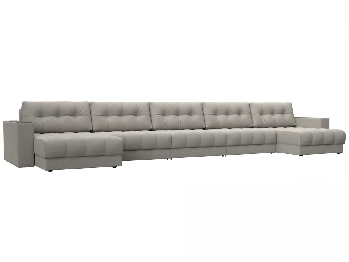 128518 Диван П-образный с декором Лига-049 НПБ Мегалонг | рогожка | амур 02 бежевый