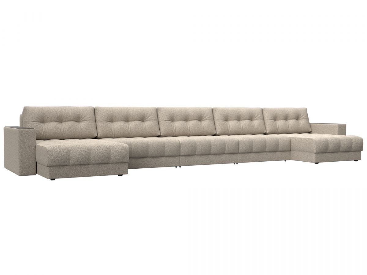 128549 Диван П-образный с декором Лига-049 НПБ Мегалонг | велюр | ness 04 бежевый