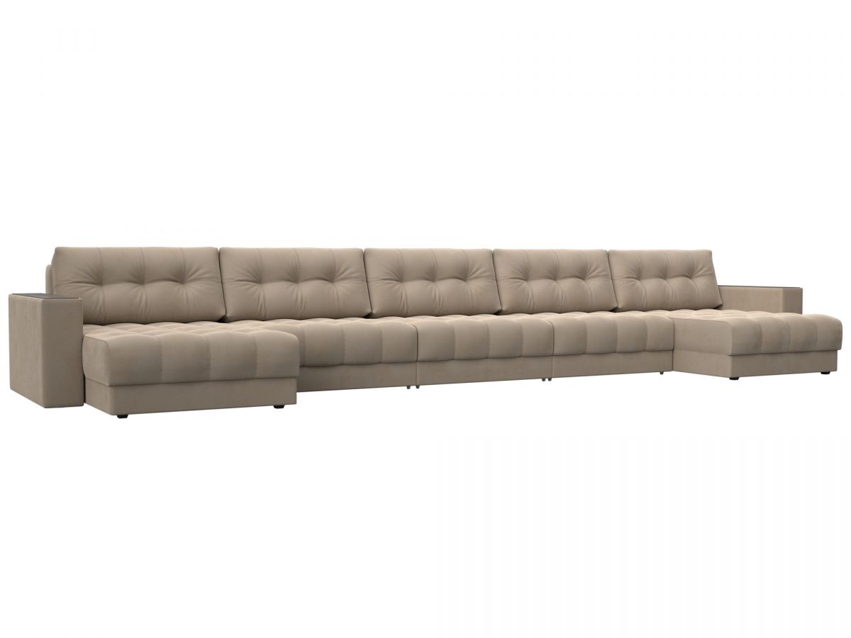 128523 Диван П-образный с декором Лига-049 НПБ Мегалонг | велюр | seven 729 бежевый