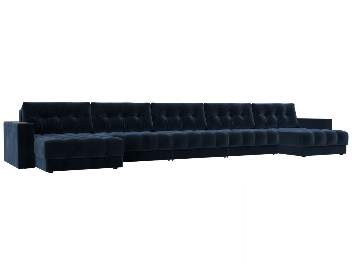 128541 Диван П-образный с декором Лига-049 НПБ Мегалонг | велюр | tower 13 синий