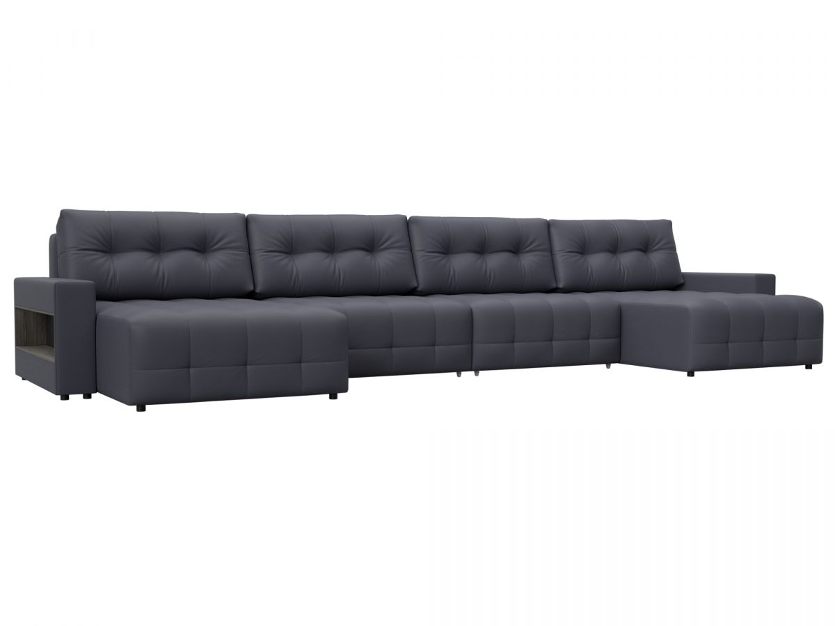 128990 Диван п-образный с полками Лига-053 НПБ Лонг | экокожа | grifon 15 серый