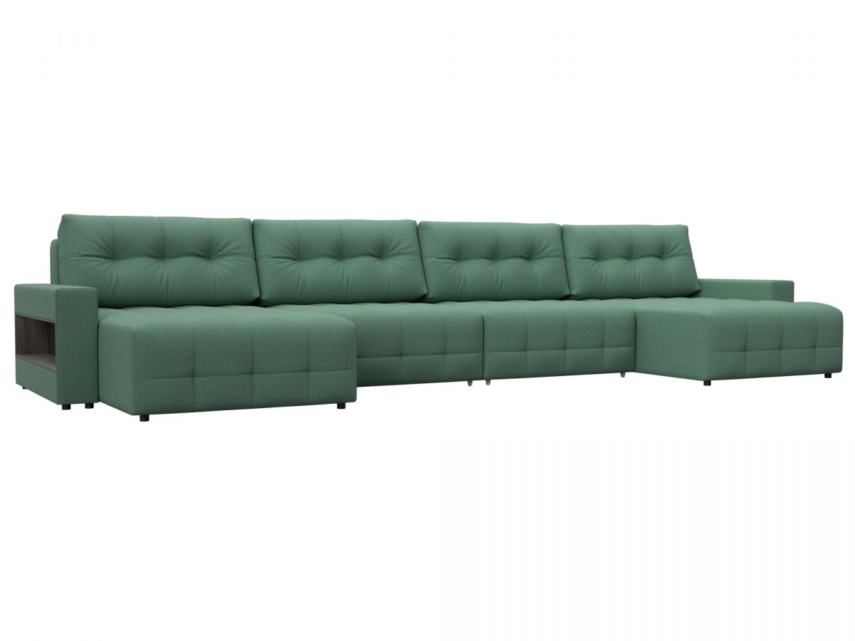 128980 Диван п-образный с полками Лига-053 НПБ Лонг | рогожка | амур 11 зеленый