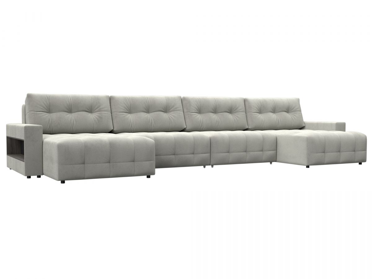 128991 Диван п-образный с полками Лига-053 НПБ Лонг | велюр | tower 01 молочный