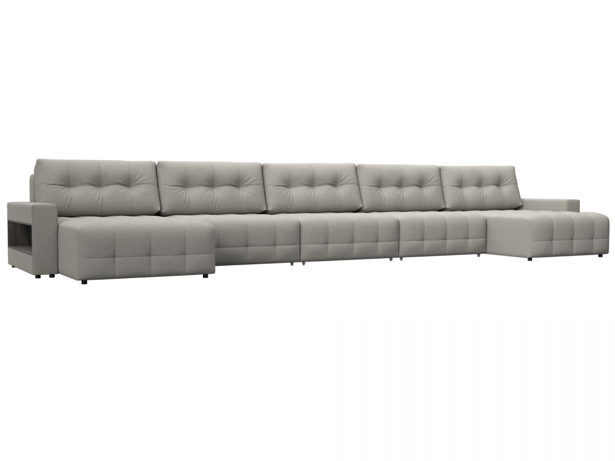 128999 Диван п-образный с полками Лига-053 НПБ МегаЛонг | рогожка | амур 02 бежевый