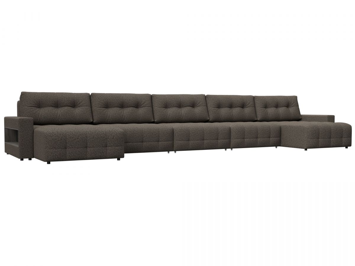 129020 Диван п-образный с полками Лига-053 НПБ МегаЛонг | велюр | ness 07 коричневый