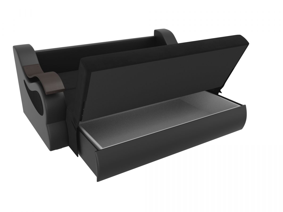 105496 Диван прямой аккордеон Меркурий 100 | велюр, экокожа | черный, черный