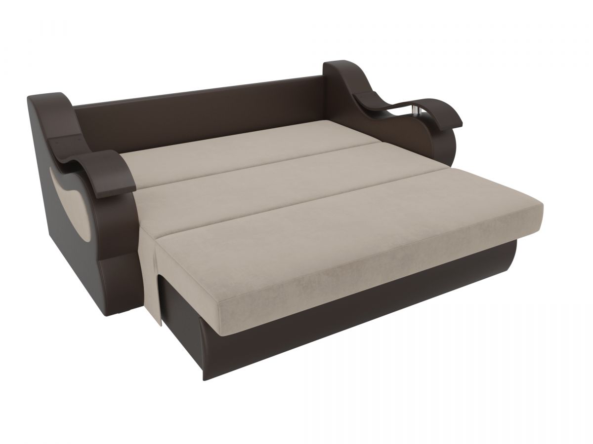 106374 Диван прямой аккордеон Меркурий 140 | велюр, экокожа | бежевый, коричневый