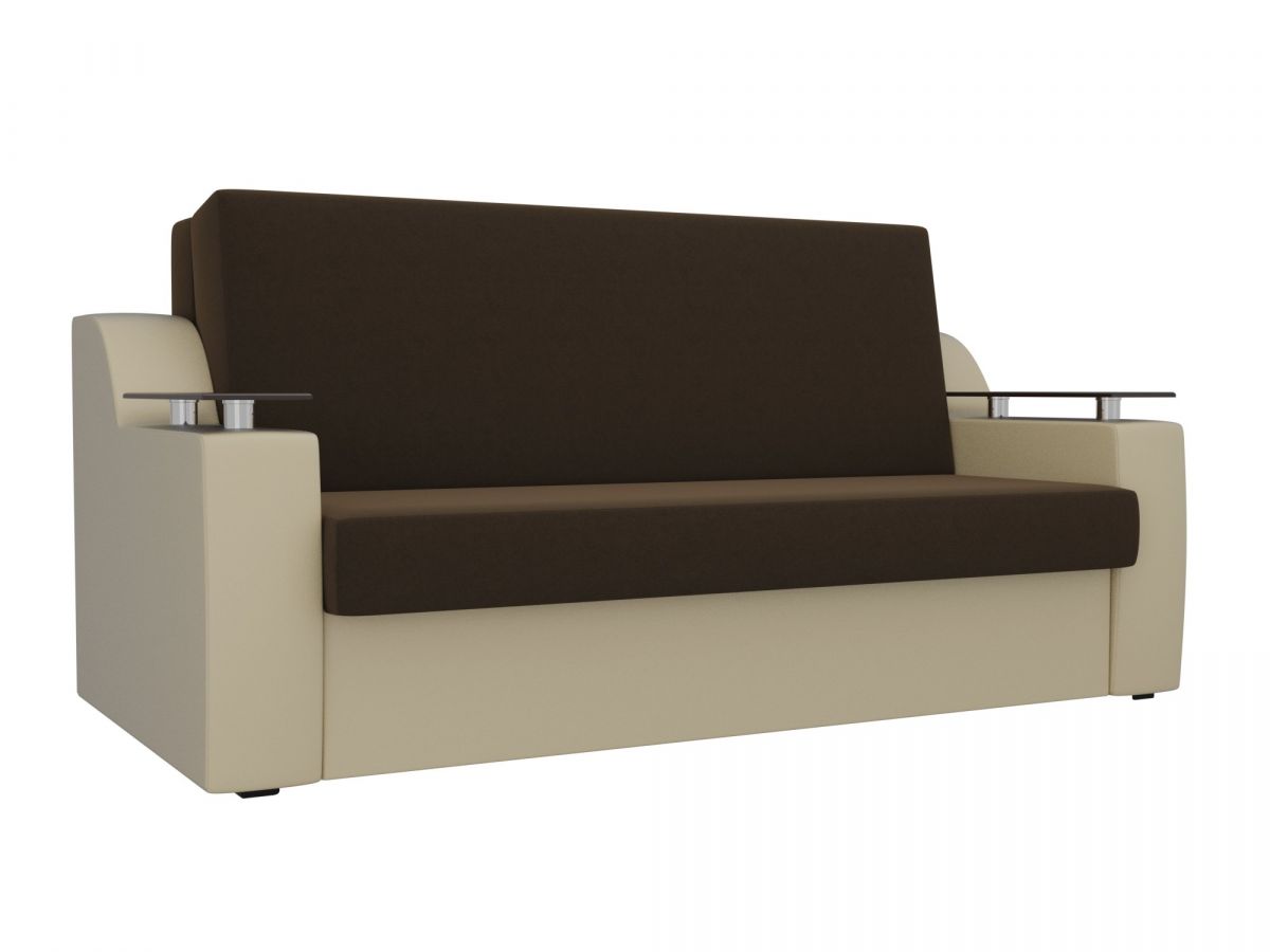 100713 Диван прямой аккордеон Сенатор 100 | микровельвет, экокожа | коричневый, бежевый