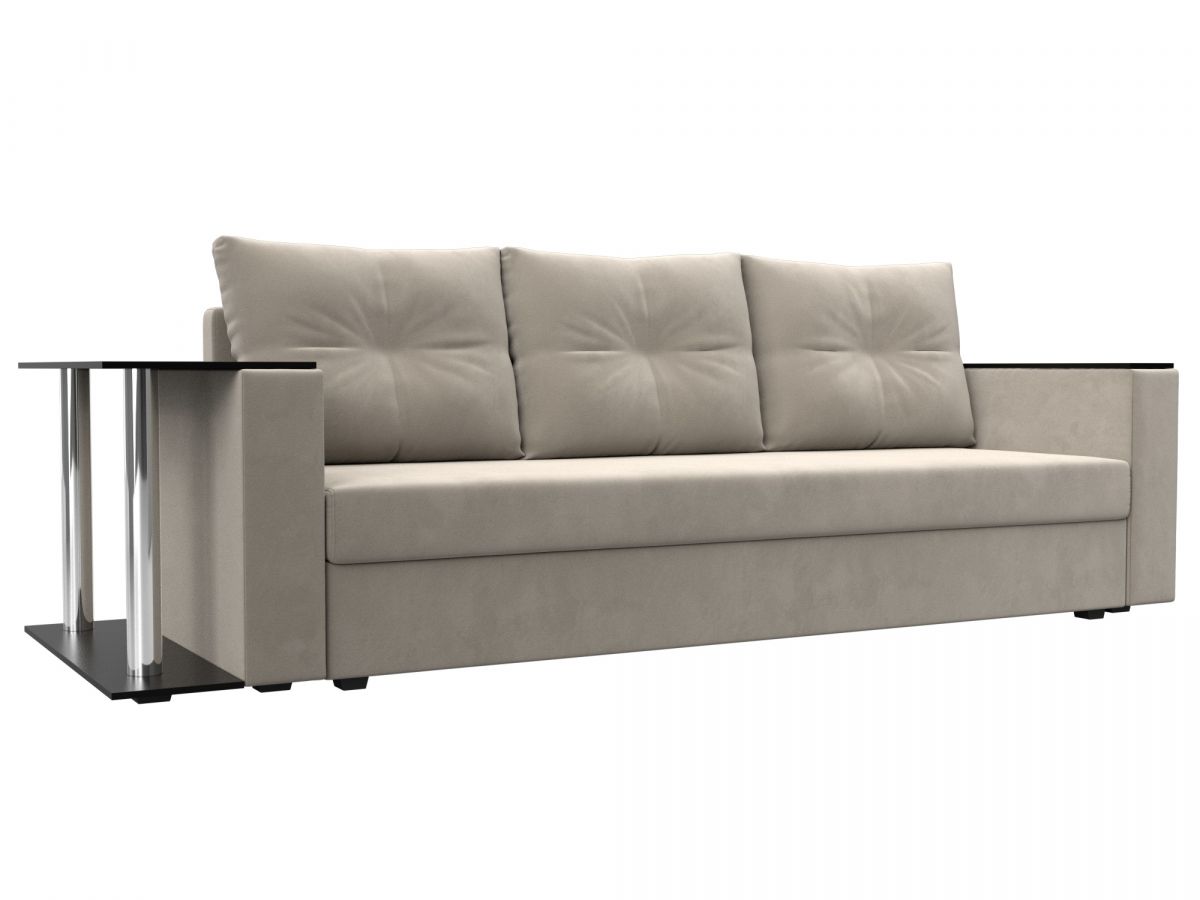 112478 Диван прямой Атланта Лайт со столом слева | микровельвет | бежевый