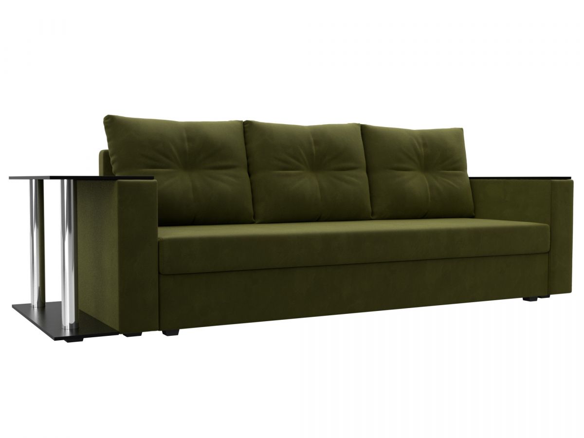112481 Диван прямой Атланта Лайт со столом слева | микровельвет | зеленый