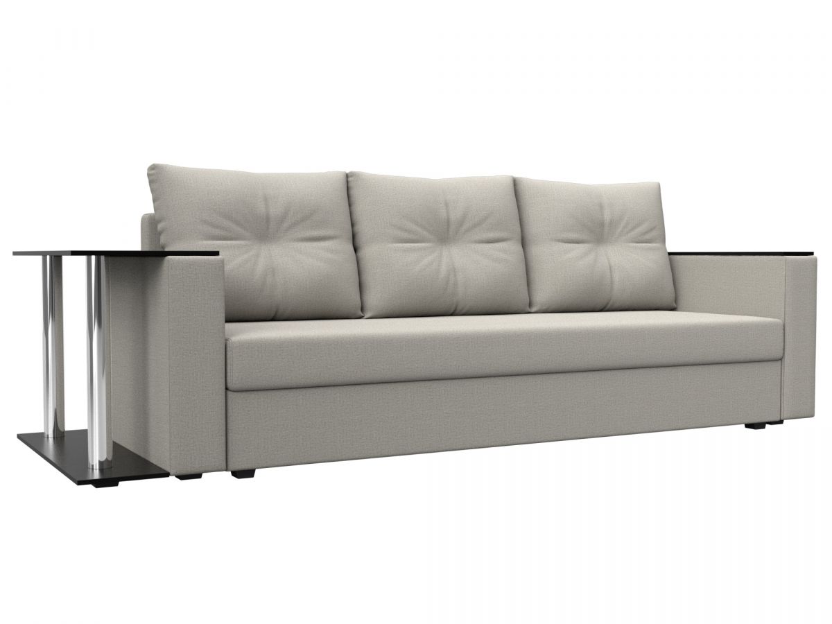 126159L Диван прямой Атланта Лайт со столом слева | рогожка | амур бежевый