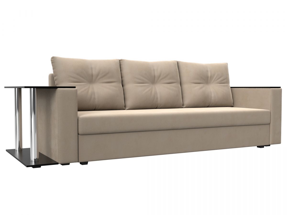 112470 Диван прямой Атланта Лайт со столом слева | велюр | бежевый