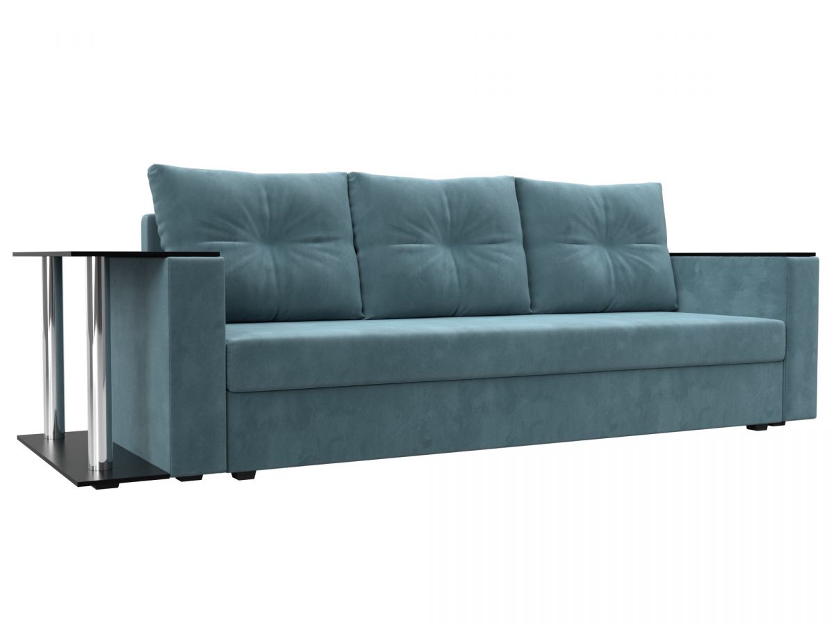 112471 Диван прямой Атланта Лайт со столом слева | велюр | бирюзовый