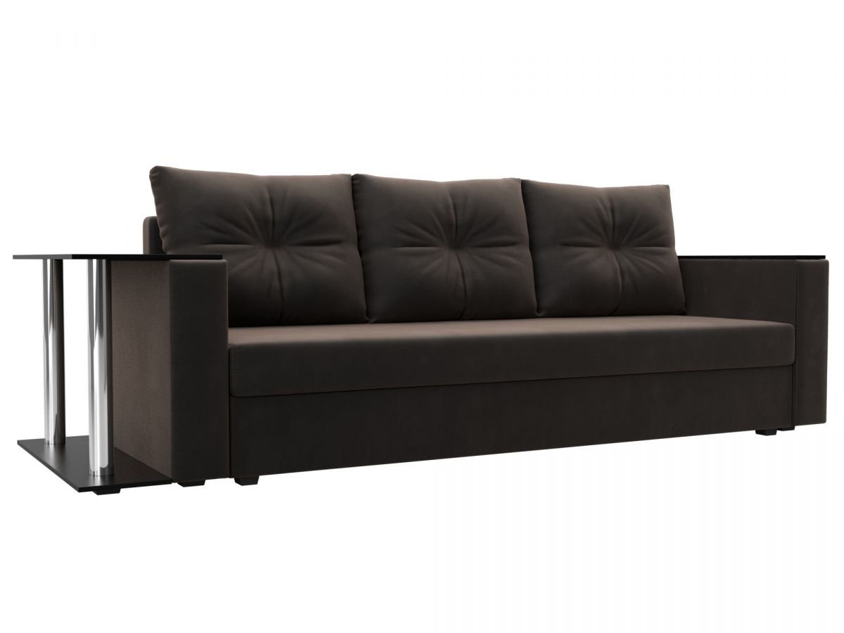 112474 Диван прямой Атланта Лайт со столом слева | велюр | коричневый