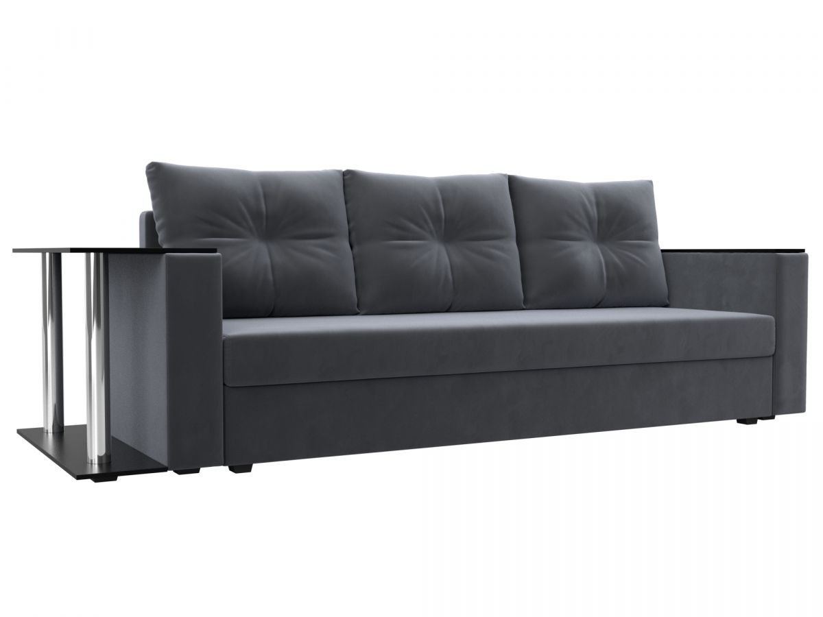 112475 Диван прямой Атланта Лайт со столом слева | велюр | серый