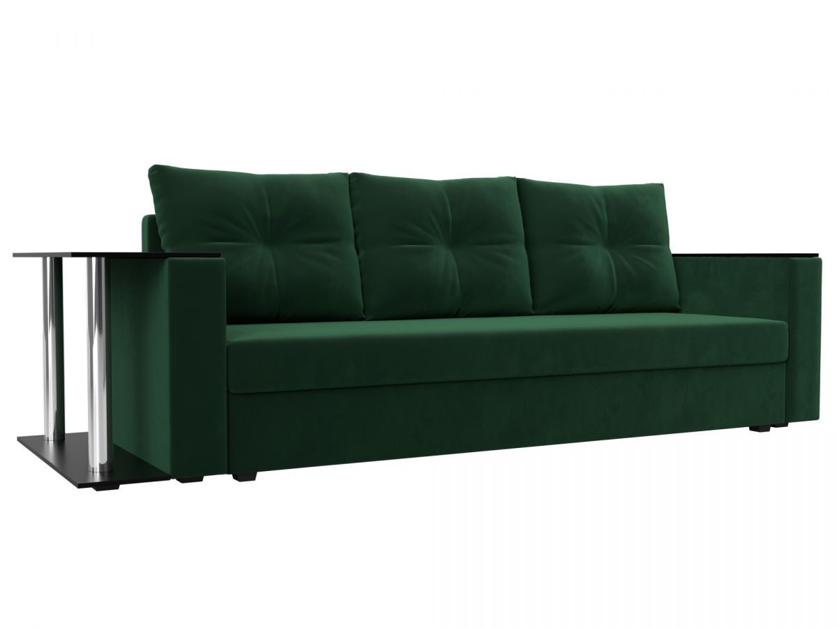 112473 Диван прямой Атланта Лайт со столом слева | велюр | зеленый
