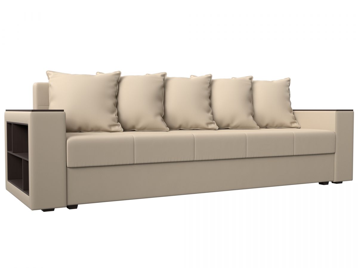 114333L Диван прямой Дубай Лайт полки слева | экокожа | бежевый