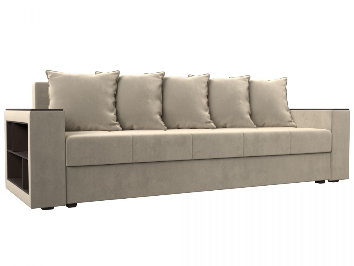 114345L Диван прямой Дубай Лайт полки слева | микровельвет | бежевый