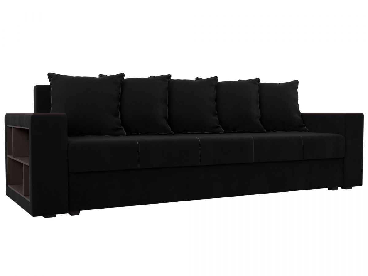 114353L Диван прямой Дубай Лайт полки слева | микровельвет | черный